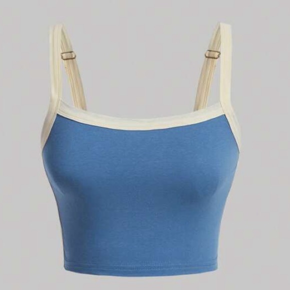 Blue and Cream Cropped Tank Top with adjustable straps🔴 - Picture 1 of 2
